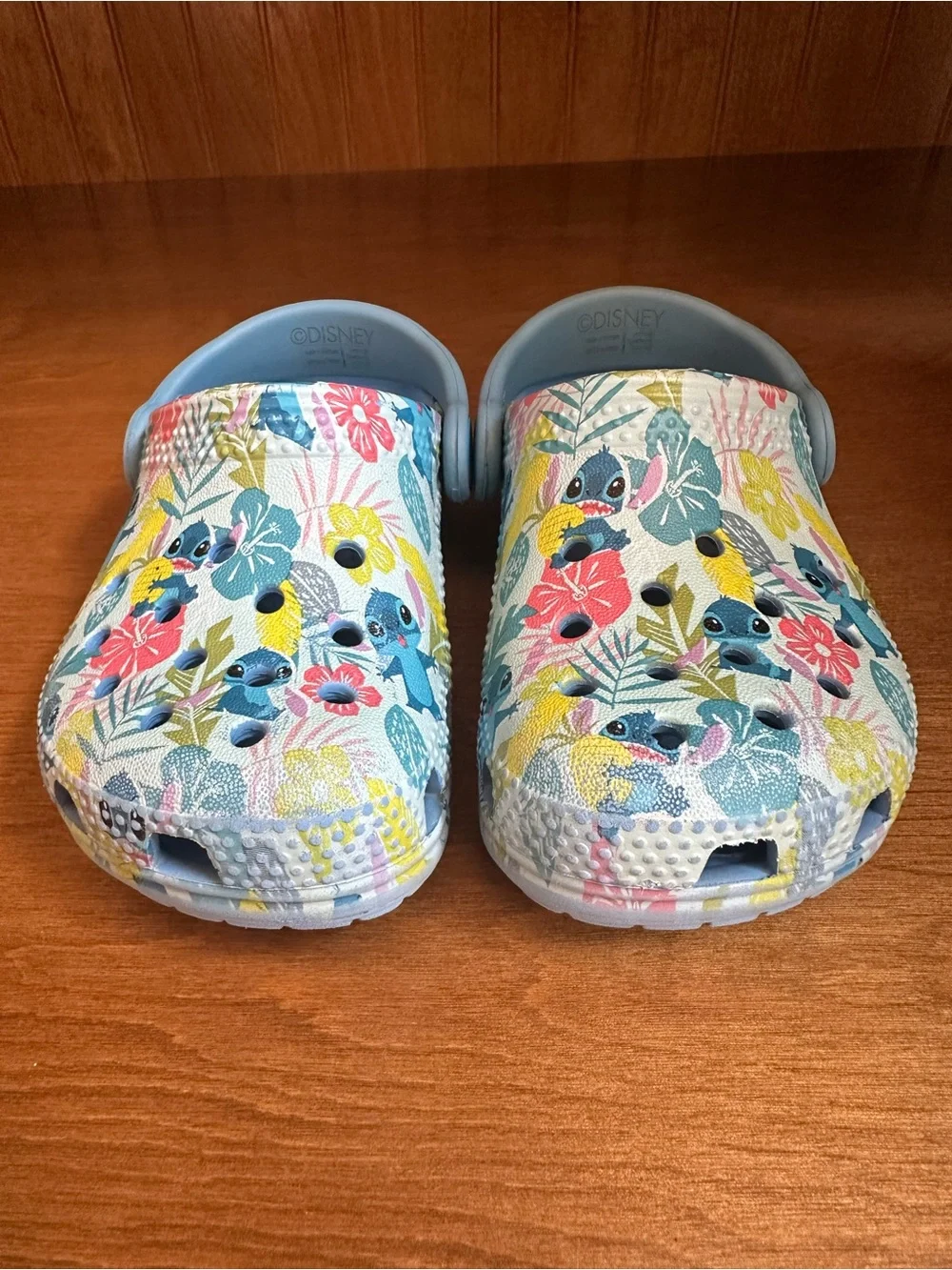 Crocs Disney Blue Floral Stitch Slip-On Clog Sandals Size 7 (Toddler)